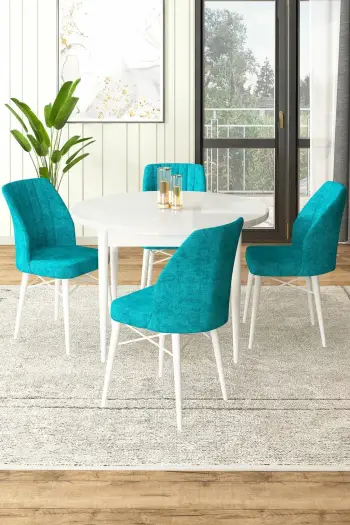 Tavolinë me karrige, 5 copë, Skye Decor, Rox, e bardhë dhe tyrkiz