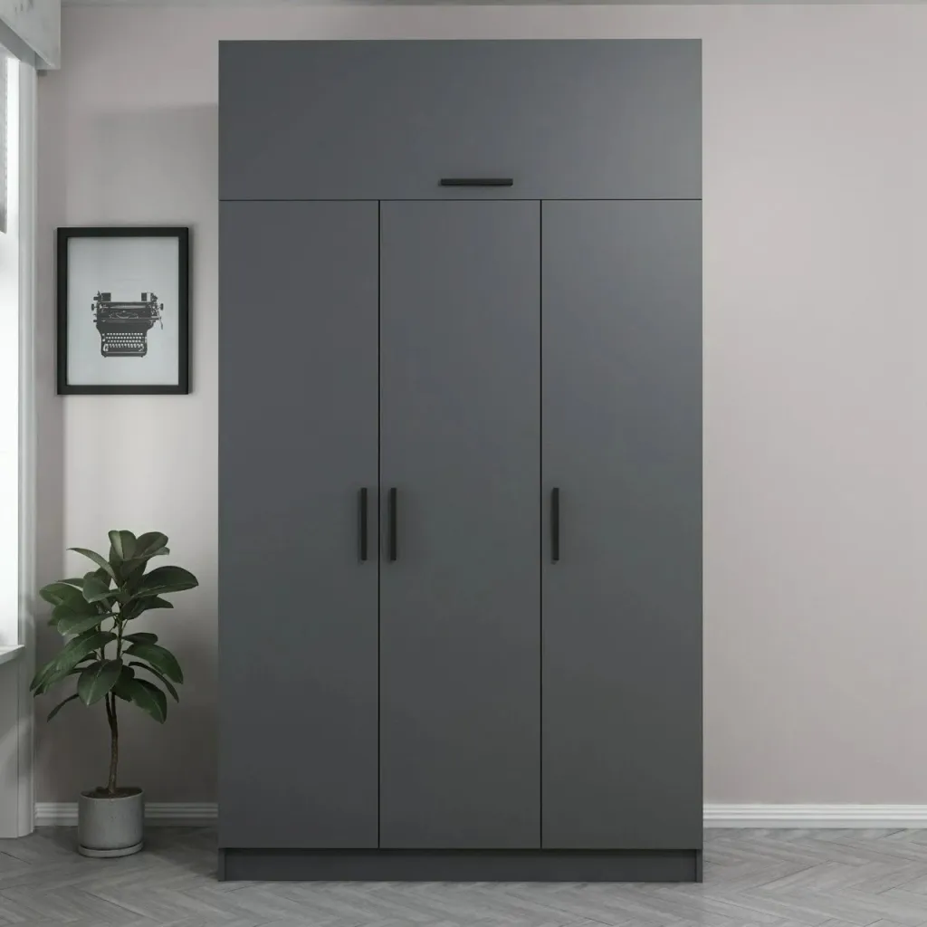 Dollap garderobe Skye Decor, 3 kapakë, 2 sirtarë, anthracite, 255cm - 2