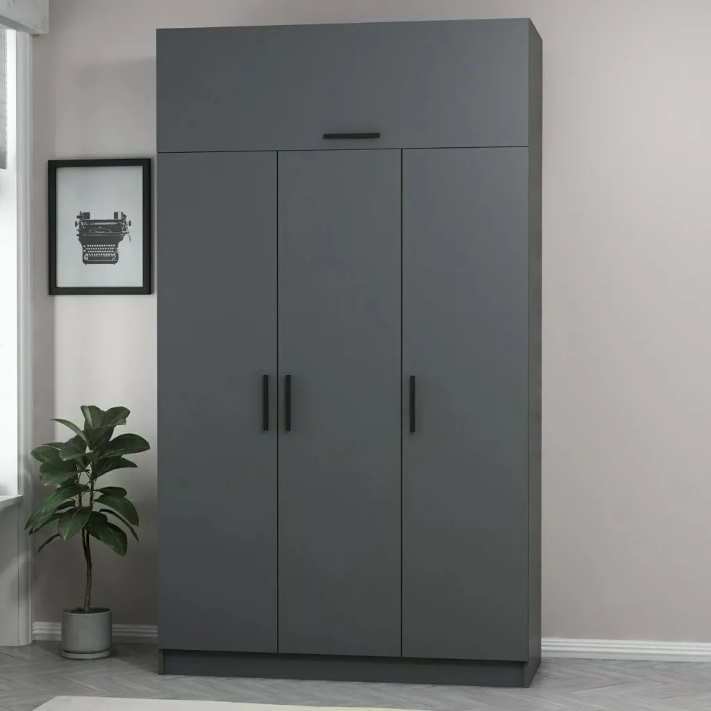 Dollap garderobe Skye Decor, 3 kapakë, 2 sirtarë, anthracite, 255cm - 3