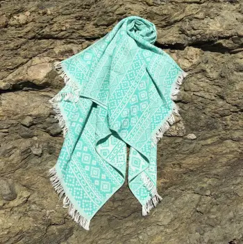 Peshqir plazhi Fouta, model Cicim, ngjyrë e gjelbër, 90x170cm