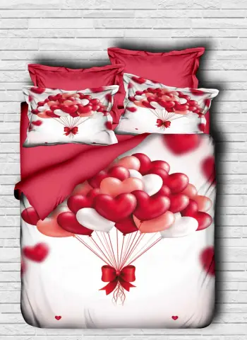 Set mbulesë për jorgan king size, L'essentiel, 102, ngjyrë e kuqe, e bardhë, rozë