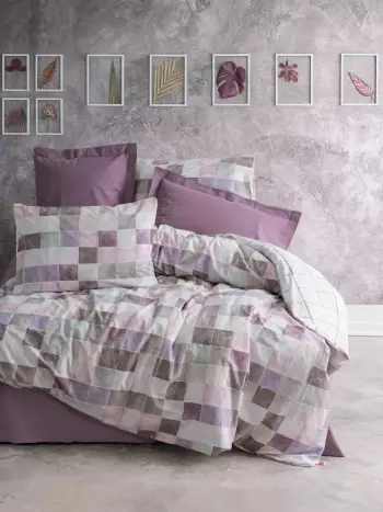 Set mbulesë për jorgan dopio Ranforce, ngjyrë dusty rose-maro, L'essentiel
