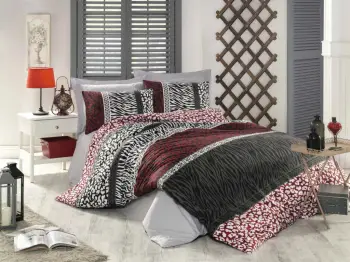 Set mbulesë për dyshek dopio Ranforce, L'essentiel, leopard, e kuqe