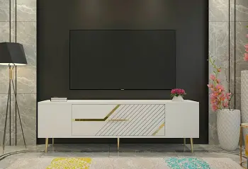 Komodë TV, e bardhë, e artë, Skye Decor, Dekolp5