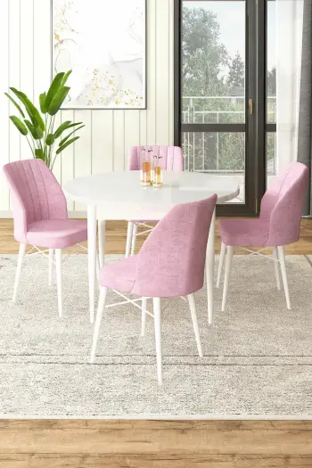 Tavolinë me karrige, 5 copë, Skye Decor, e bardhë, rozë