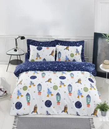 Set mbulesë për jorgan king size, L'essentiel, Spacex, ngjyrë kaltër e errët, shumëngjyrëshe