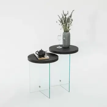 Set tavolinash kafeje Skye Decor, Serenity 2, antracit, xham transparent