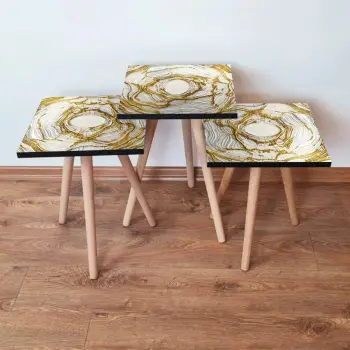 Set tavolinash ndihmëse, 3 copë, ngjyrë krem dhe ari, Skye Decor, 3Shp101