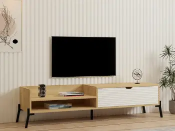 Komodë TV Skye Decor, ngjyrë lisi Sapphire, e bardhë