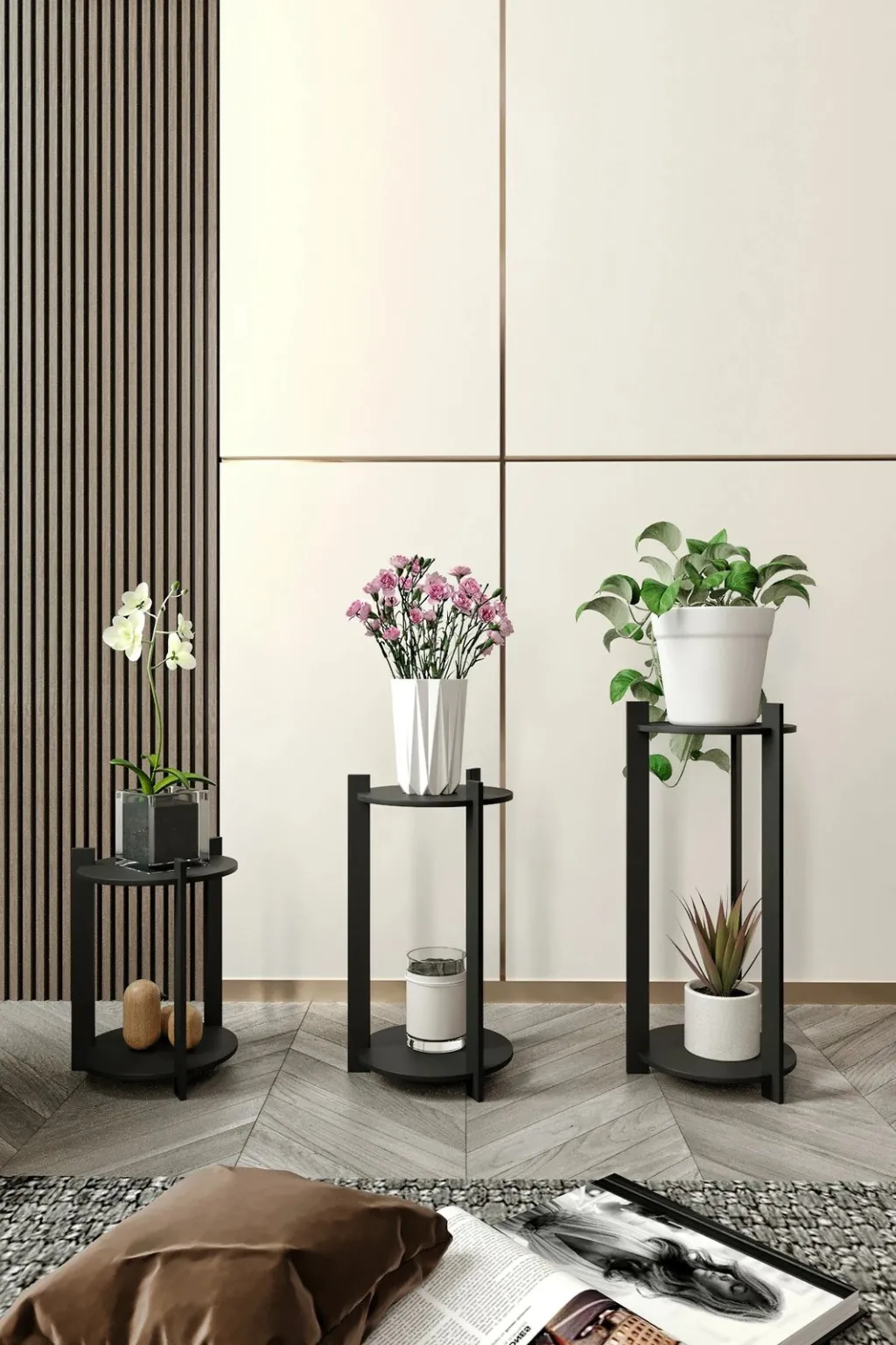 Stenda druri për lule, e zezë, Skye Decor, set prej 3 copash - 1