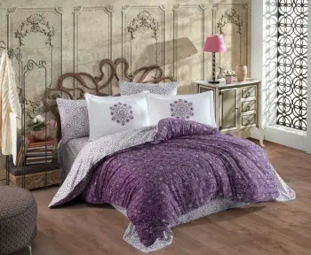 Set mbulesash për jorgan dopio, saten, L'essentiel Marcella, lejla-bardhë