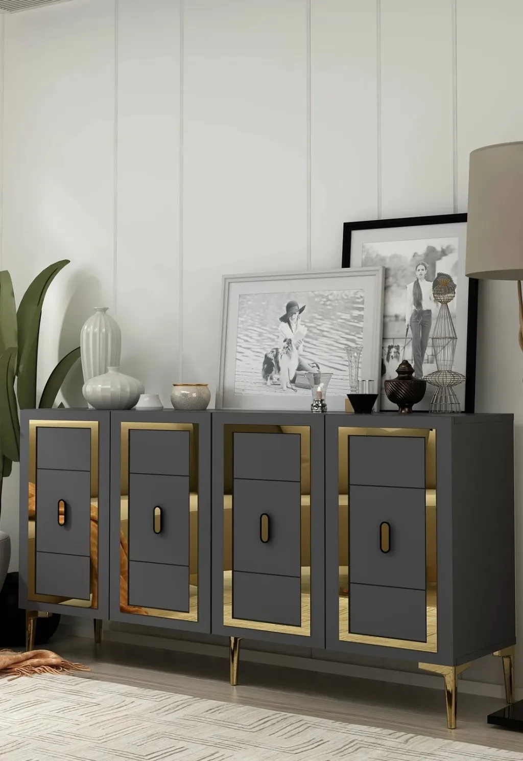 Konsol Skye Decor, ngjyrë antracit dhe ari, 150x75x35cm - 2