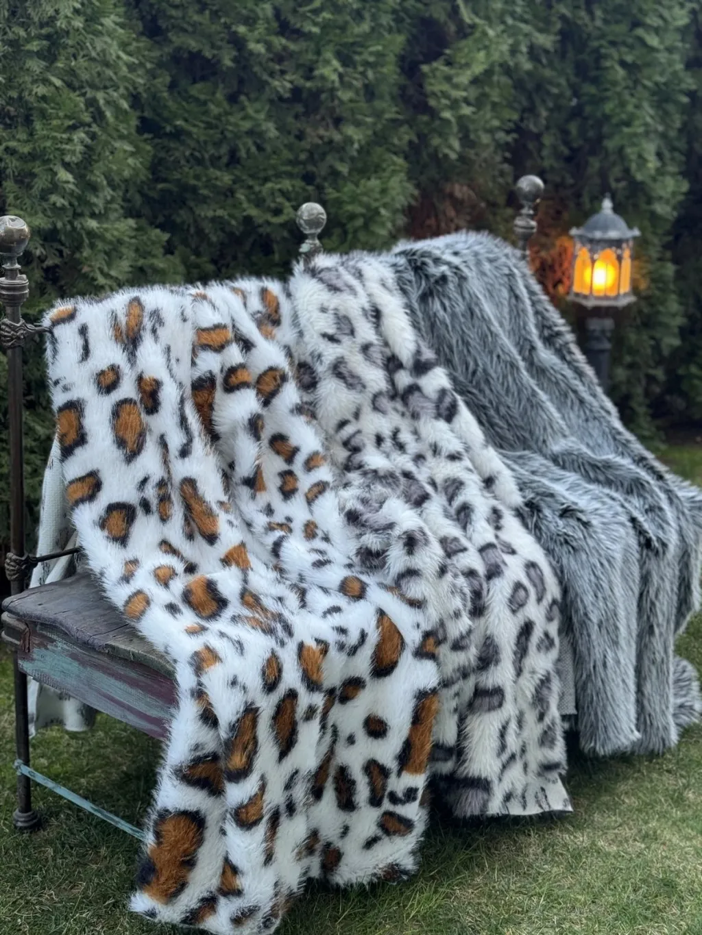 Shall për divan, leopardi, ngjyrë gri dhe e zezë, 150x100 cm - 9