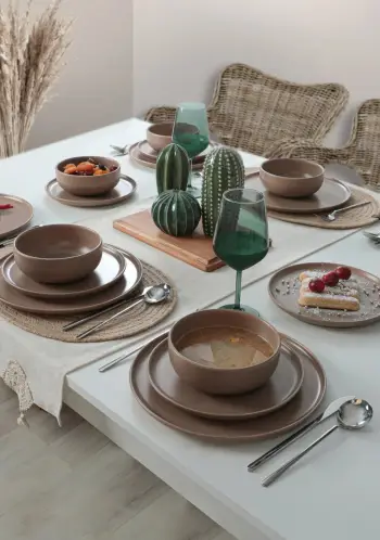 Set enësh për drekë, qeramikë, 18 copë, ngjyrë taupe, Hermia Concept, X0001346800000000000000000
