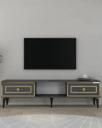 Komodë TV Skye Decor, ngjyrë viola-antracit, detaje ari