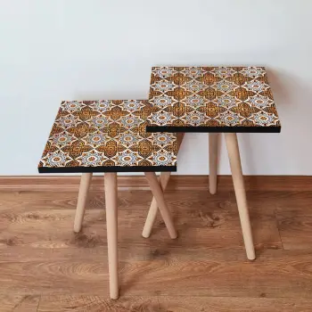 Set tavolinash ndihmëse, dy copë, ngjyrë bardhë-portokalli, Skye Decor, 2Shp52