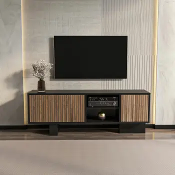 Komodë TV Skye Decor, ngjyrë monako, e zezë dhe kafe