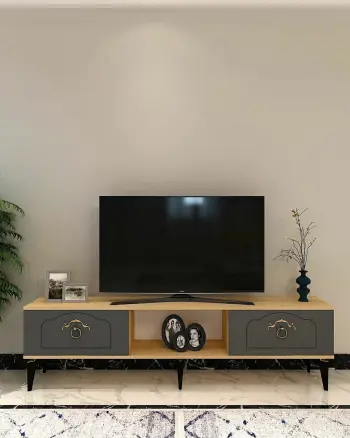 Komodë TV Skye Decor, ngjyrë lis safir dhe antracit