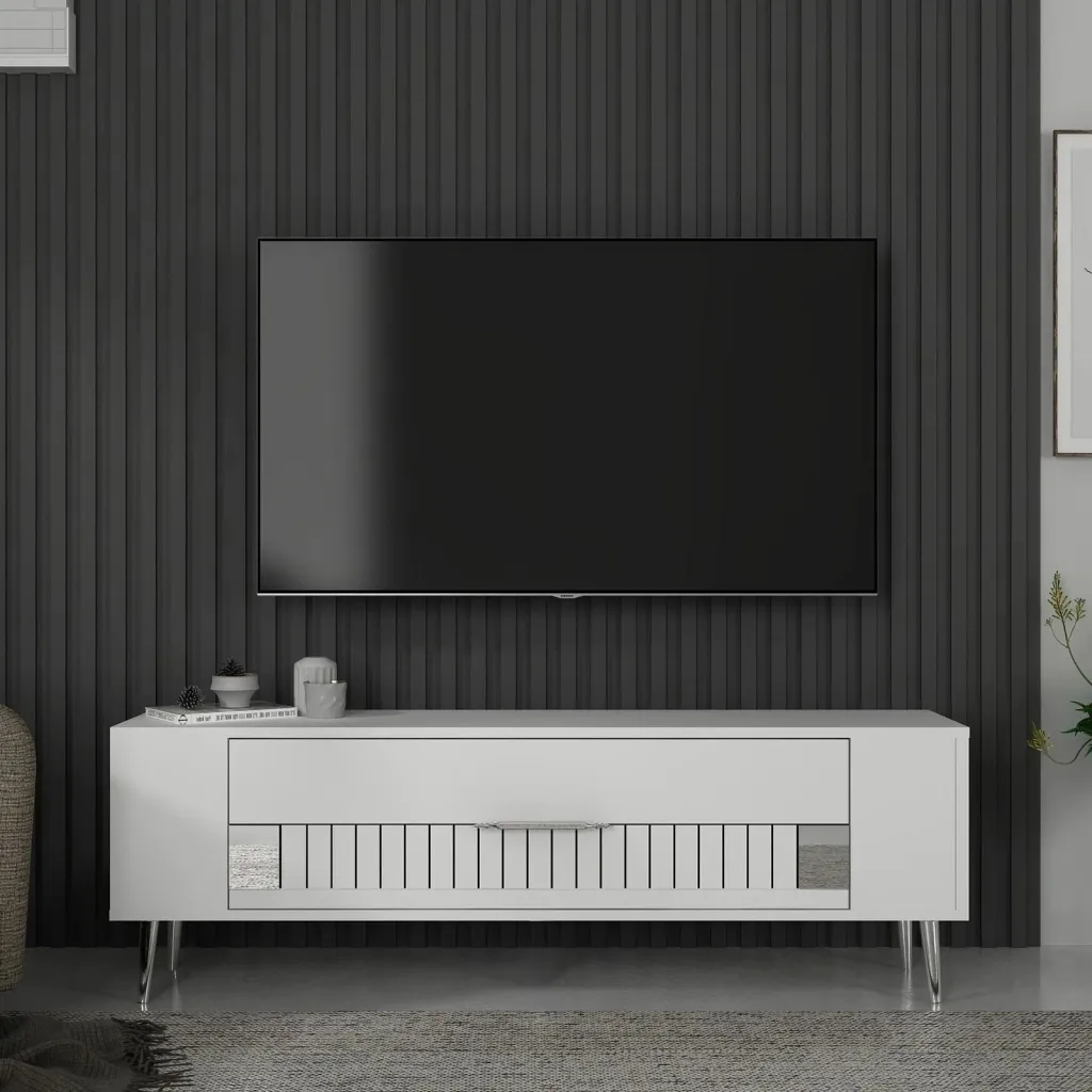 Komodë TV Skye Decor, Retrolp4, e bardhë, argjend - 1