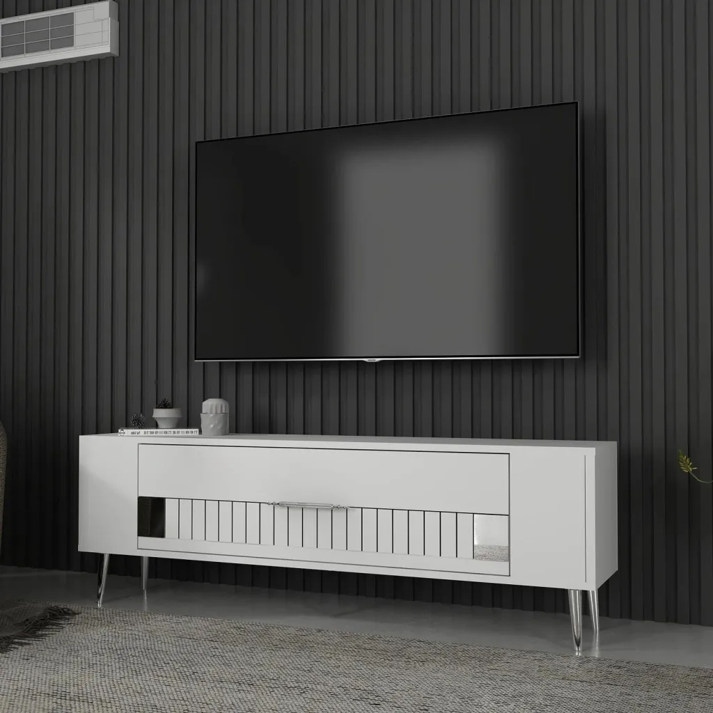 Komodë TV Skye Decor, Retrolp4, e bardhë, argjend - 2