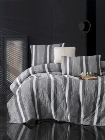 Set mbulesë krevati king size, i qepur, L'essentiel Dakar, ngjyrë e zezë, gri, e bardhë