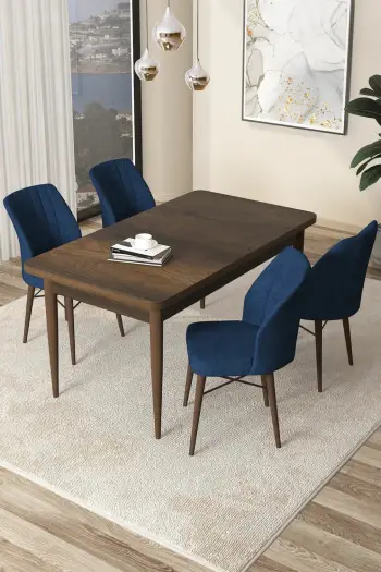 Tavolinë me karrige (5 copë), ngjyrë barok dhe kaltër e errët, Skye Decor
