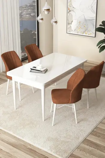 Tavolinë me karrige, 5 copë, Skye Decor, e bardhë, e kuqe tullë