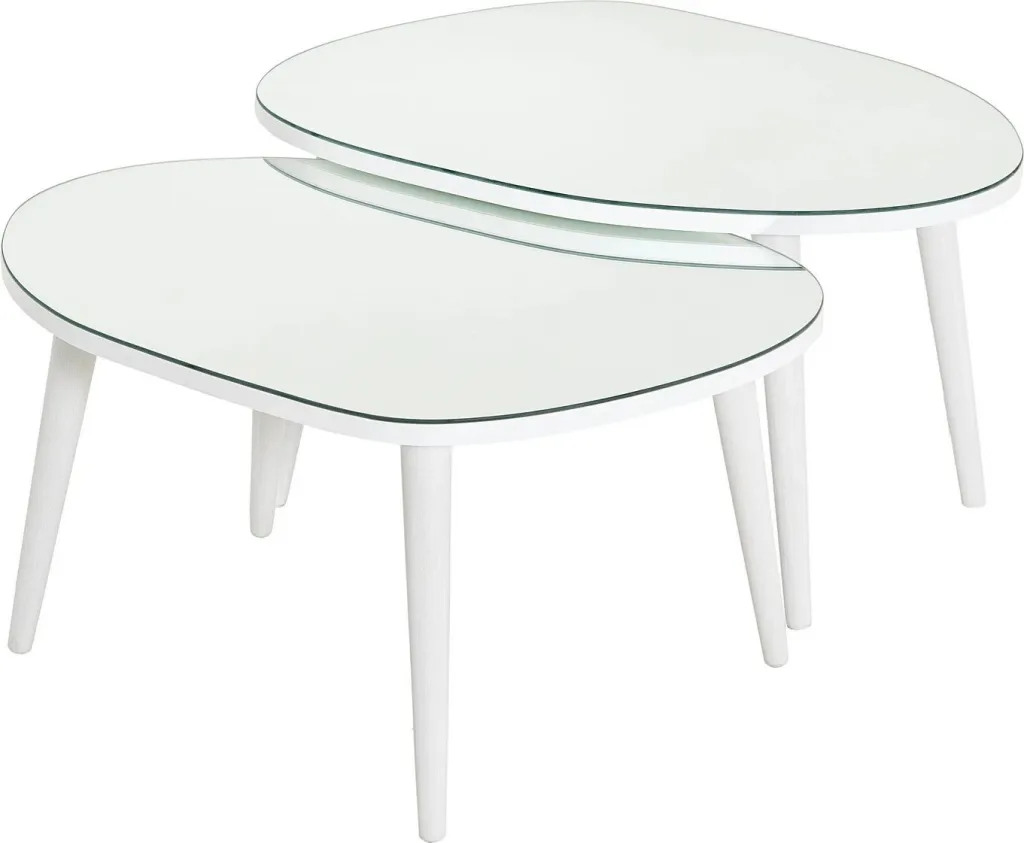 Set tavolinash ndihmëse, xham i temperuar, këmbë të bardha, Skye Decor, 2 copë - 5
