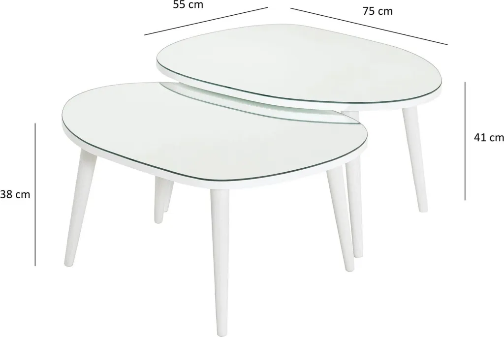 Set tavolinash ndihmëse, xham i temperuar, këmbë të bardha, Skye Decor, 2 copë - 6