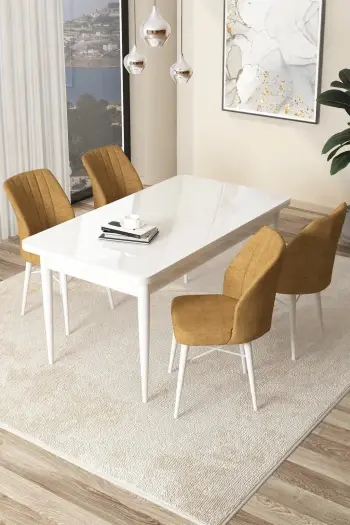 Tavolinë me karrige, 5 copë, Skye Decor, e bardhë, kapuçino