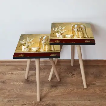 Set tavolina të ndërlidhura (2 copë), Skye Decor, 2Shp308, krem