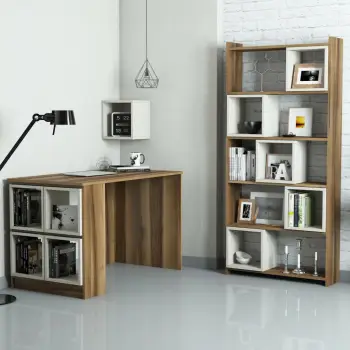 Set tavoline pune me raft librash, ngjyrë arre dhe krem, Skye Decor