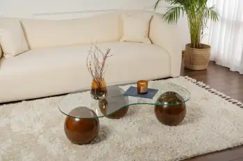 Tavolinë kafeje Skye Decor, sferike, ngjyrë arre, transparente