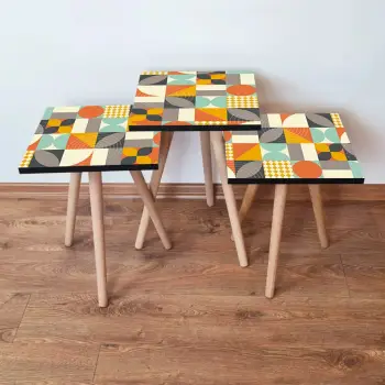 Set tavolinash të vendosshme, shumëngjyrëshe, Skye Decor, 3 copë, 3Shp322