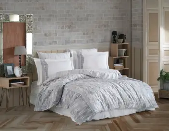 Set mbulesë jorgani single Poplin, L'essentiel, Ventura, gri-bardhë