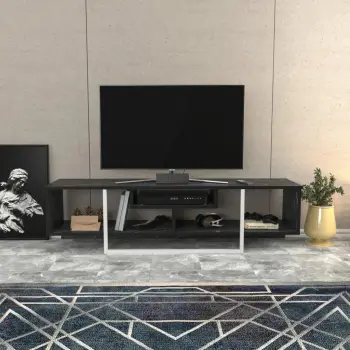Komodë TV Skye Decor, Asal 150, e zezë dhe e bardhë