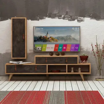 Komodë TV Skye Decor, Joseph, ngjyrë lis dhe gri e errët