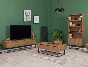 Set mobiljesh për dhomë dite, Skye Decor, Laxus Takım 26, ngjyrë arre dhe e zezë