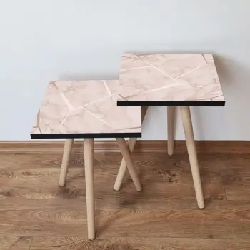 Set tavolinash ndihmëse, dy copë, ngjyrë bezhë dhe e bardhë, Skye Decor, 2Shp187
