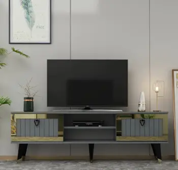Komodë për TV, Skye Decor, ngjyrë antracit dhe ari, Lidya