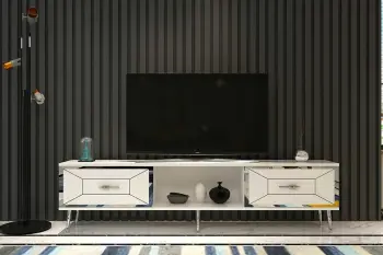 Komodë TV Skye Decor, Arno, e bardhë, argjend