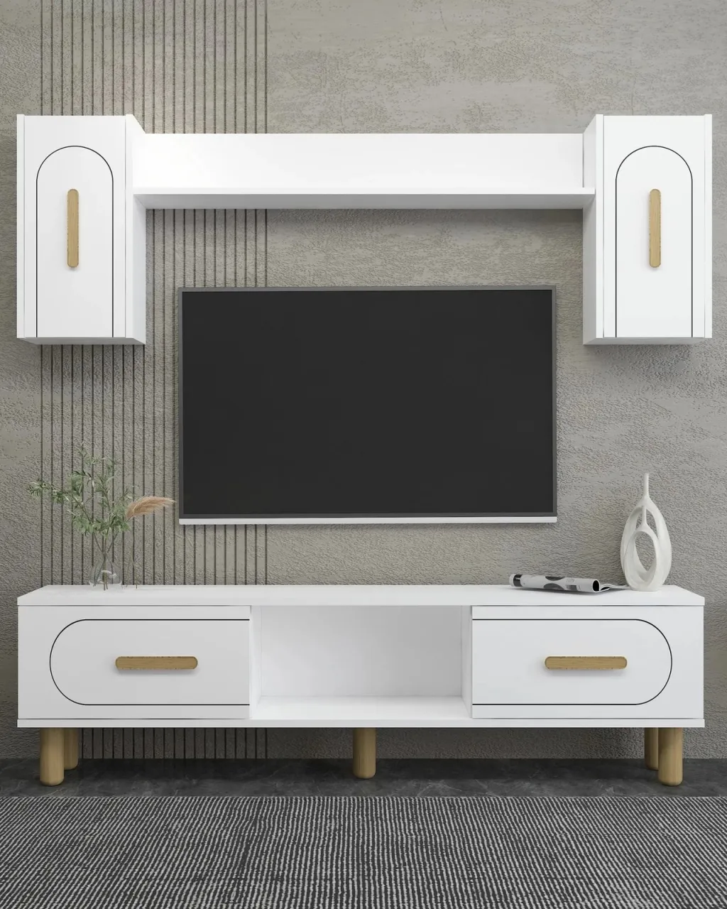 Komodë TV Skye Decor, e bardhë, lisi safir - 1