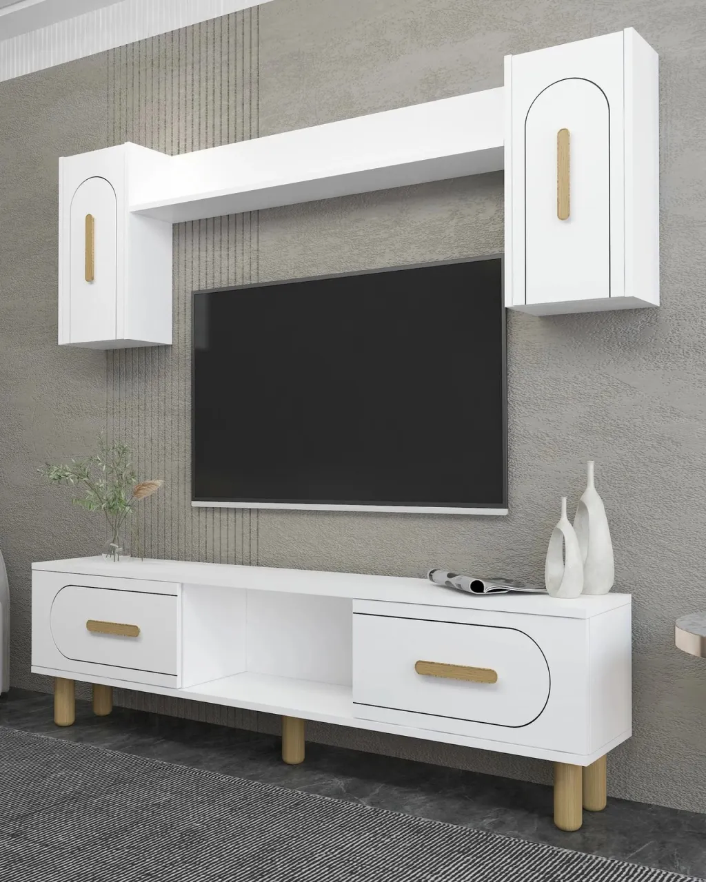 Komodë TV Skye Decor, e bardhë, lisi safir - 2