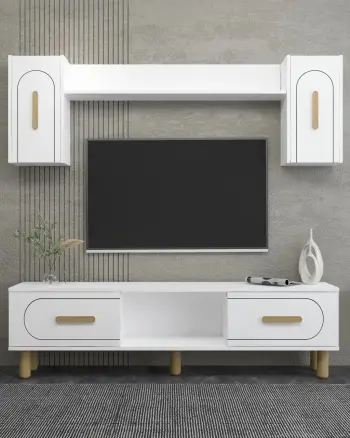 Komodë TV Skye Decor, e bardhë, lisi safir