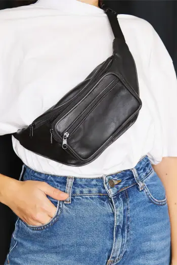 Çantë beli prej lëkure, e zezë, Zoozie Bags, 30x11.5cm