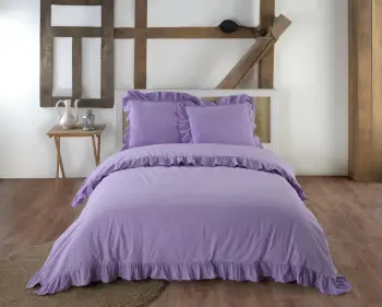 Set mbulesë jorgani njëpersonëshe, L'essentiel, ekskluzive, pambuk stonewashed, vjollcë