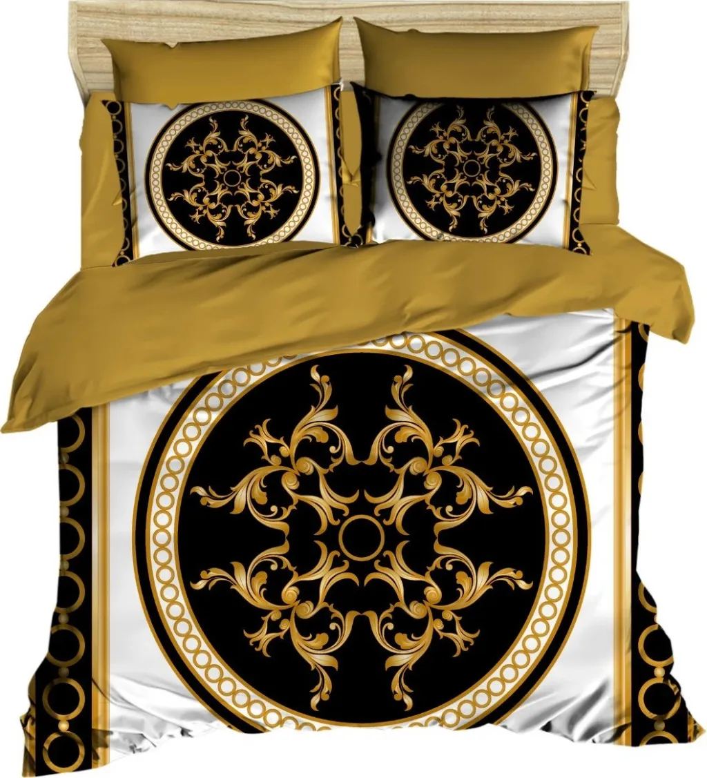 Set mbulesë për jorgan king size, L'essentiel, 3D2, ngjyrë e zezë, ari, e bardhë - 1