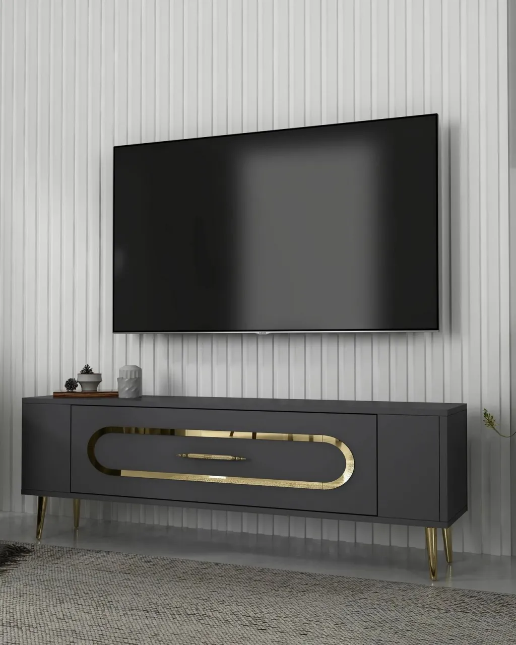 Komodë TV Skye Decor, Retrop3, anthracite, gold - 2