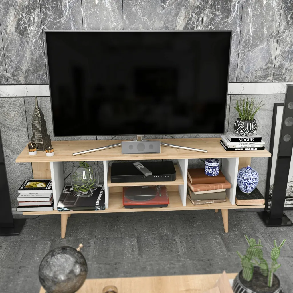 Komodinë TV Skye Decor, ngjyrë safir dhe e bardhë - 1