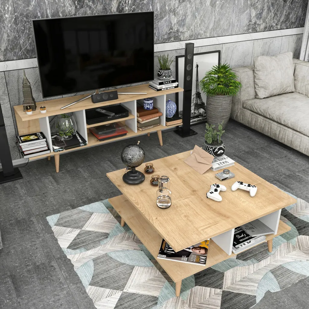 Komodinë TV Skye Decor, ngjyrë safir dhe e bardhë - 2